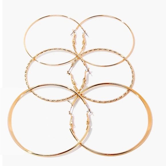 3 Pair Gold Hoop Earring Set NWT - Picture 1 of 4